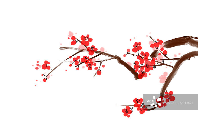 动感飞舞盛开的梅花中国风水墨插画素材图片素材
