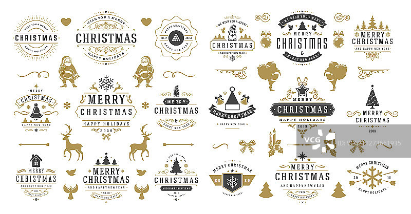 圣诞和新年祝福标签和图片素材