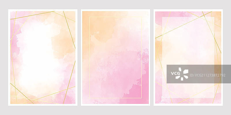 粉红色水彩洗溅与金色框5x7图片素材