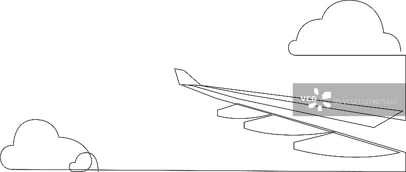 机翼飞机和云一条线飞行图片素材