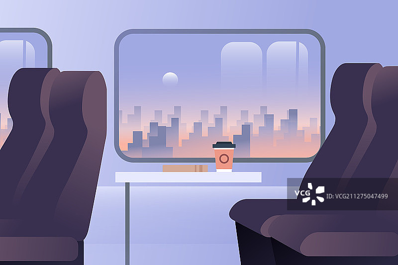 卡通夏季出游旅行旅途高铁动车出行交通城市背景矢量插画图片素材