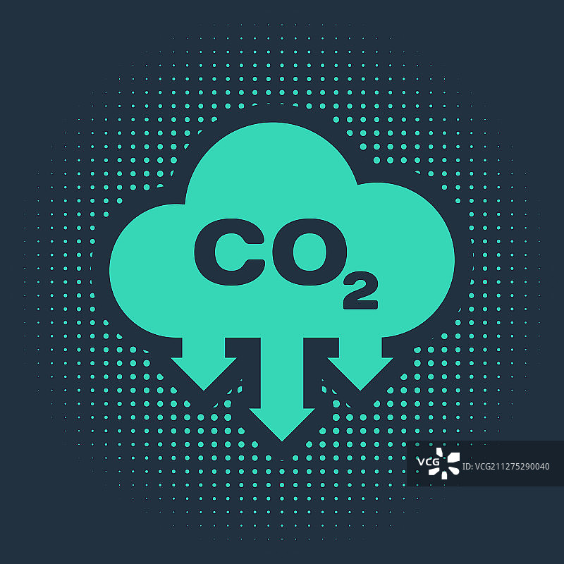 绿色的二氧化碳排放量在云图标孤立在蓝色图片素材