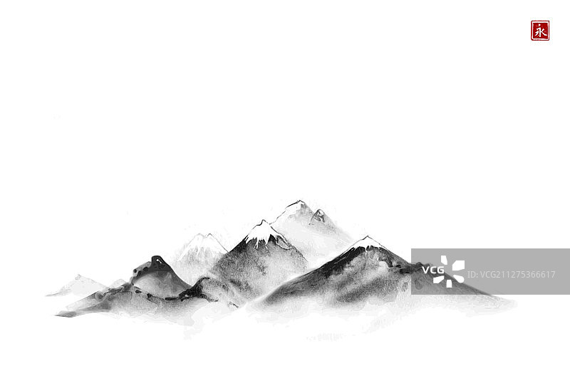远处的山与雪顶部手绘黑色图片素材