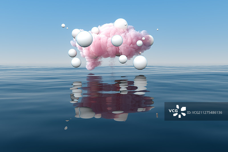 平静水面上飘浮的云朵 三维渲染图片素材