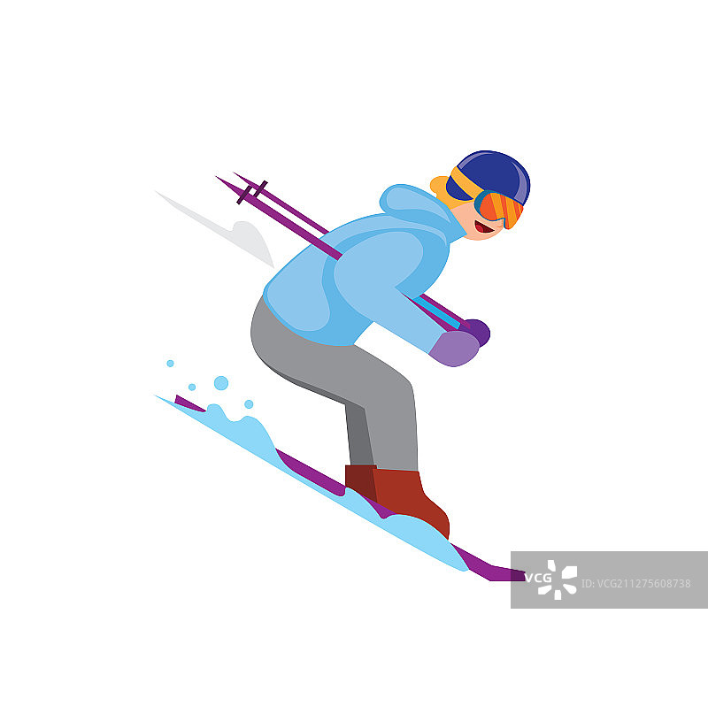 男子滑雪在下坡冬季运动平面图片素材