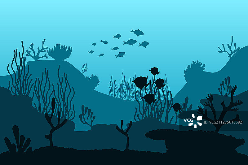 海底剪影海藻美丽图片素材