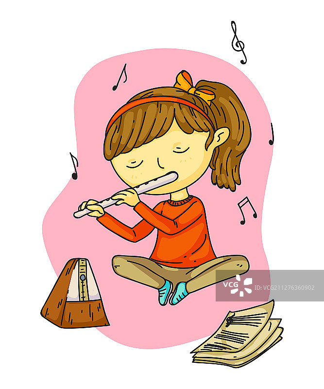 可爱的小女孩在吹奏卡通曲调图片素材
