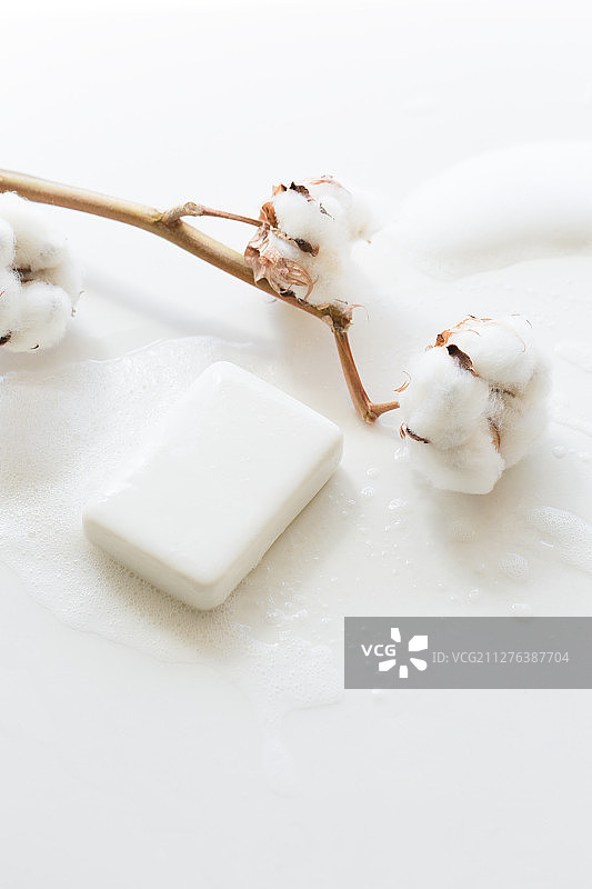 肥皂泡沫消毒用品和原材料棉花静物图片素材