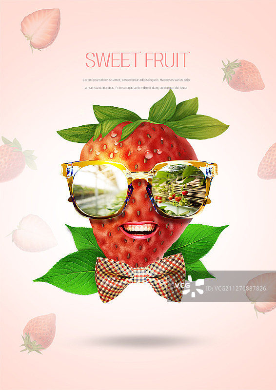 草莓戴太阳镜图片素材