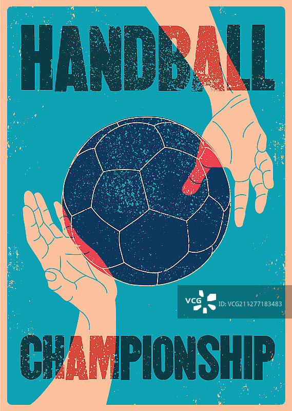 手球锦标赛复古垃圾摇滚风格海报图片素材