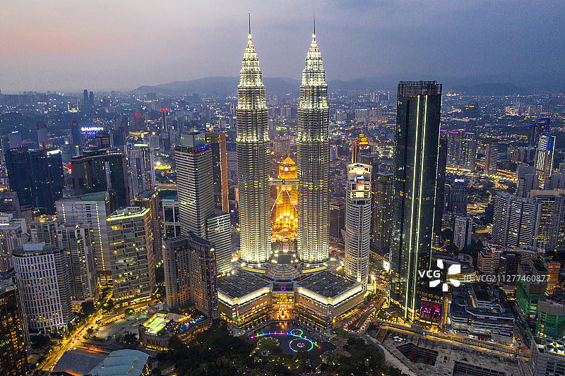 马来西亚 吉隆坡 双子塔 航拍图片素材