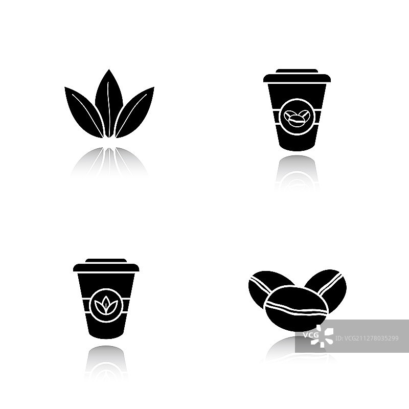 茶和咖啡滴阴影黑色图标集图片素材
