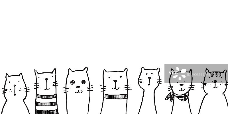 设置有趣的猫可爱的手绘涂鸦小猫图片素材