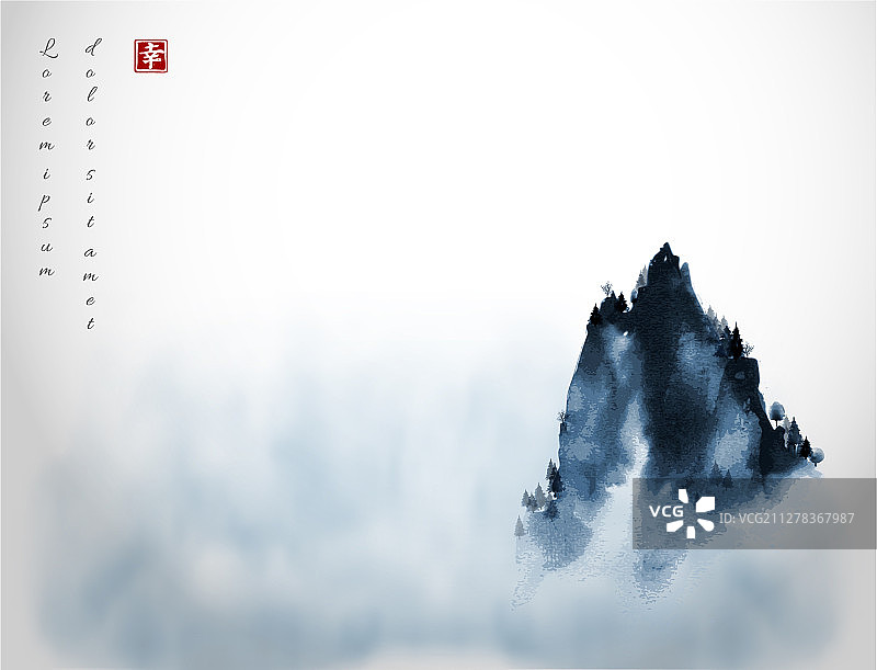 高山山峰中有雾，传统东方图片素材