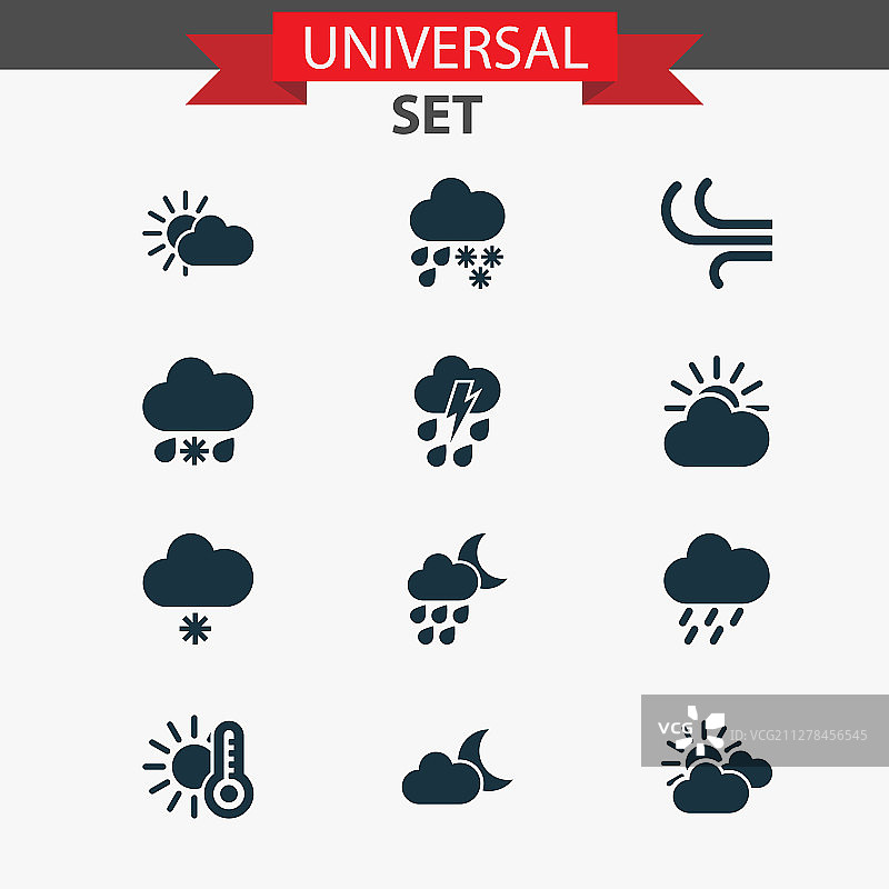 气候图标设置与日落轻雪阵雨图片素材