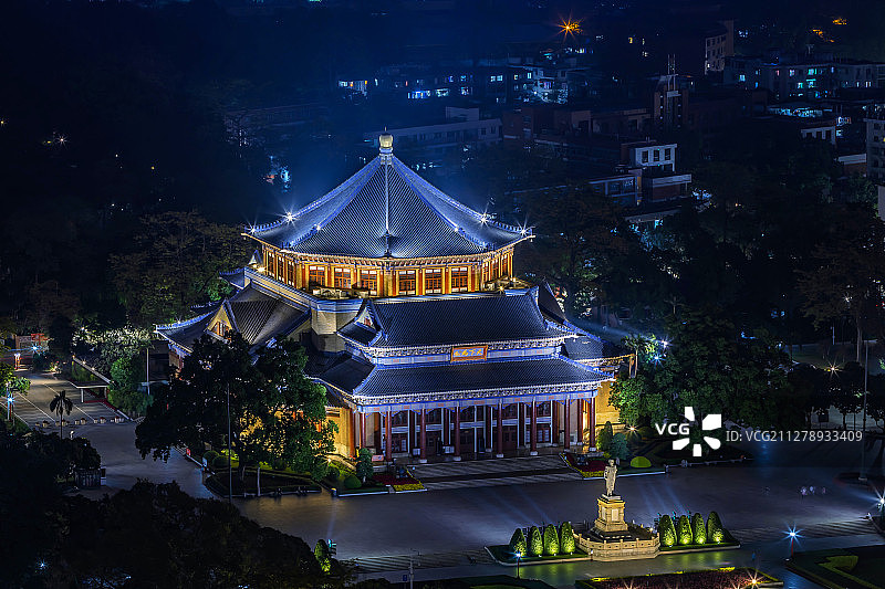 夜幕下的广州中山纪念堂图片素材