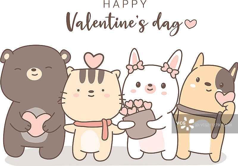 可爱的动物卡通手，情人节快乐图片素材