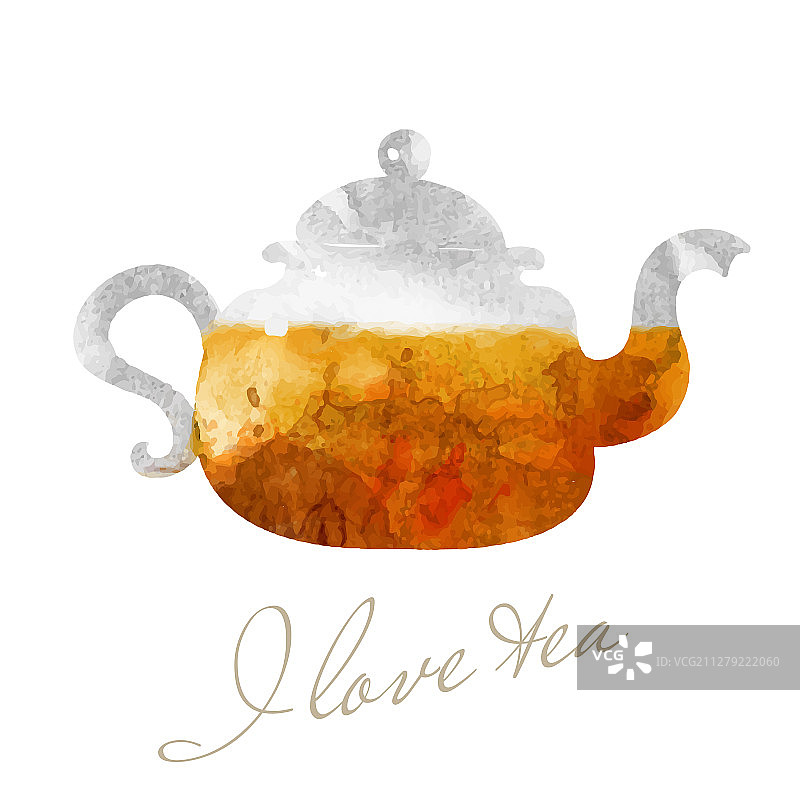 玻璃茶壶与茶水彩画图片素材