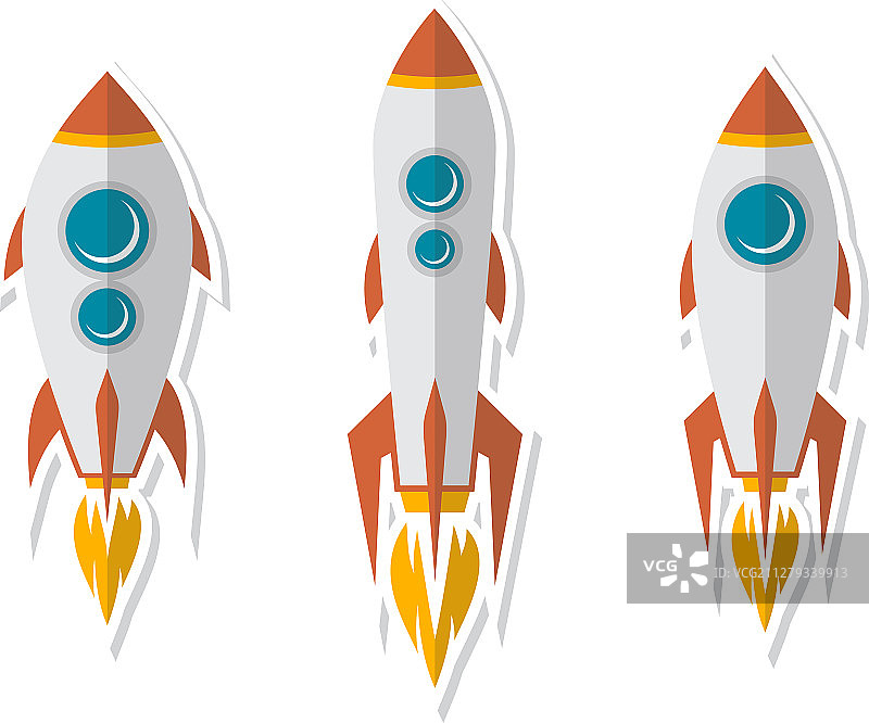 火箭飞船不干胶标签徽章平面设计套装图片素材