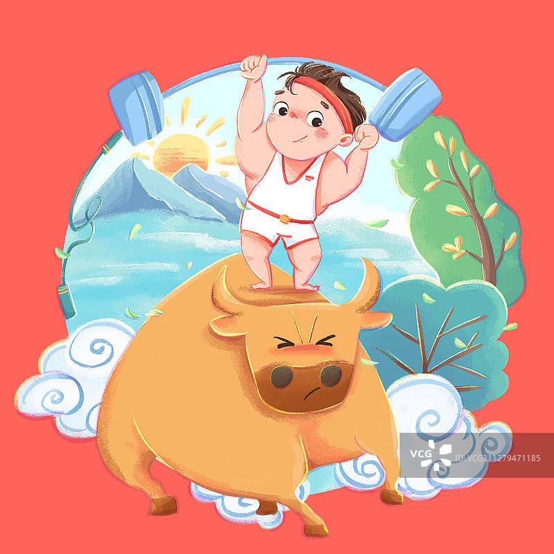 2021牛年新春贺图健康牛插画图片素材