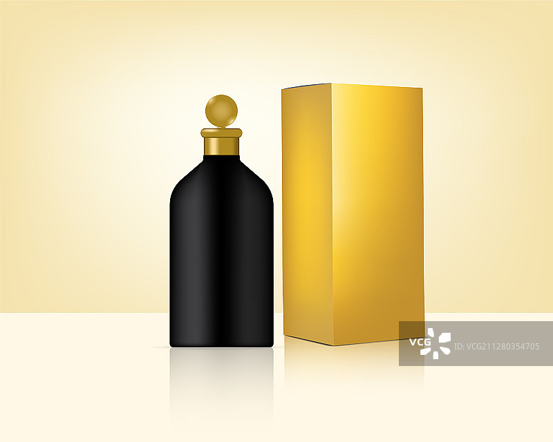瓶子模拟现实的黄金化妆品和盒子图片素材