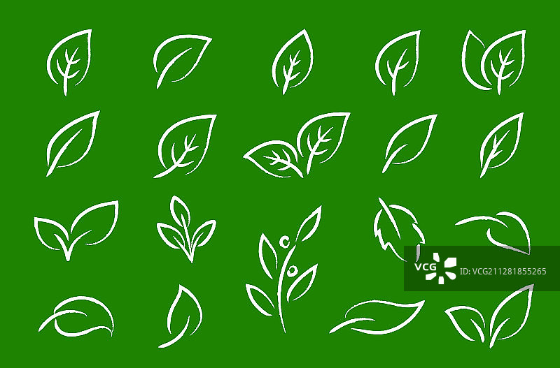 绿色生态集手绘树叶图标图片素材