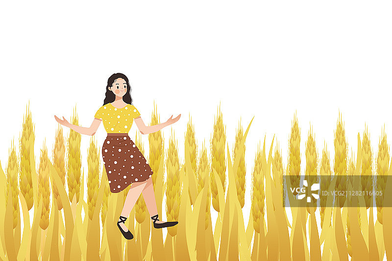 芒种节气金黄的麦穗生长谷物丰收卡通插画图片素材