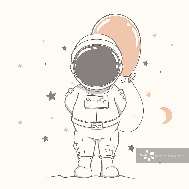 小宇航员和橙色气球图片素材