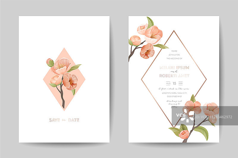 婚礼邀请卡与粉红色的樱桃图片素材