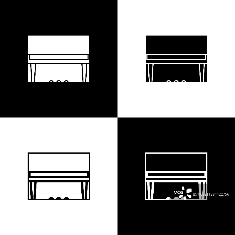 设置大钢琴图标隔离在黑色和白色图片素材