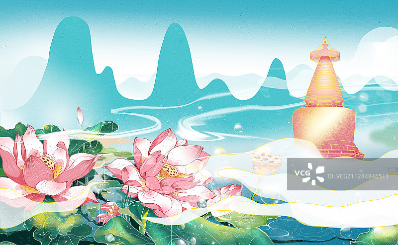 北京北海公园白塔插画图片素材