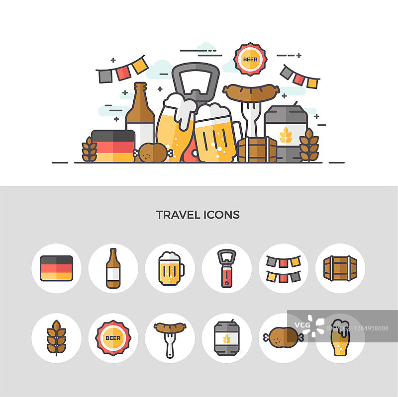 德国主题旅游矢量图标图片素材