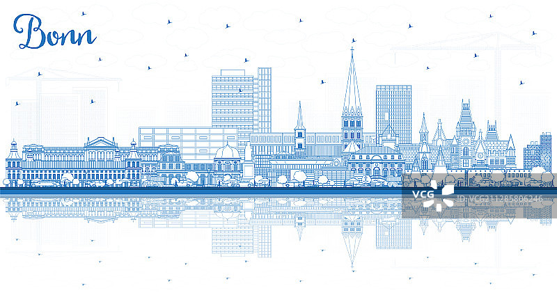 用蓝色勾勒出德国波恩城市的天际线图片素材