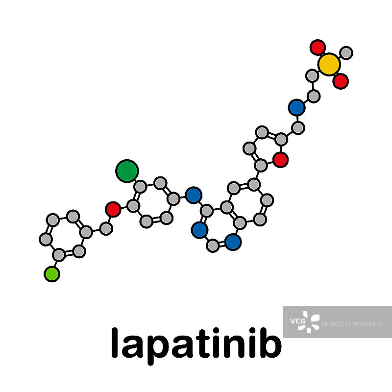 拉帕替尼抗癌药物，分子模型图片素材