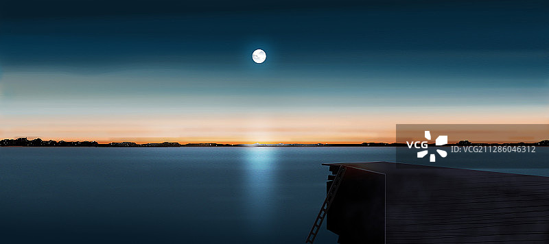 海上生明月 海边码头景色图片素材