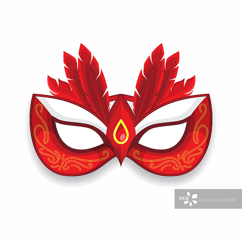 红色的狂欢节面具与羽毛图片素材