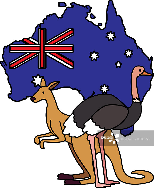 袋鼠和鸵鸟与地图澳大利亚在图片素材