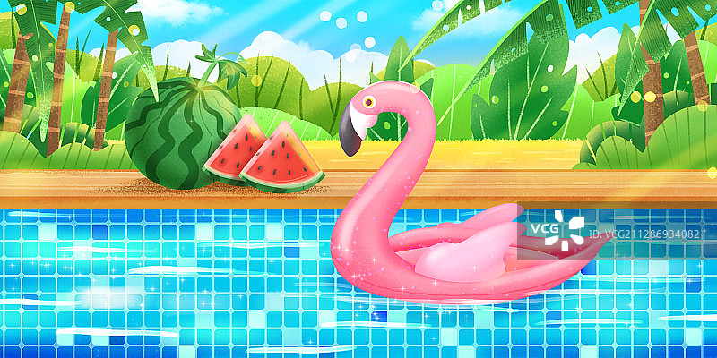 夏日度假火烈鸟泳池图片素材
