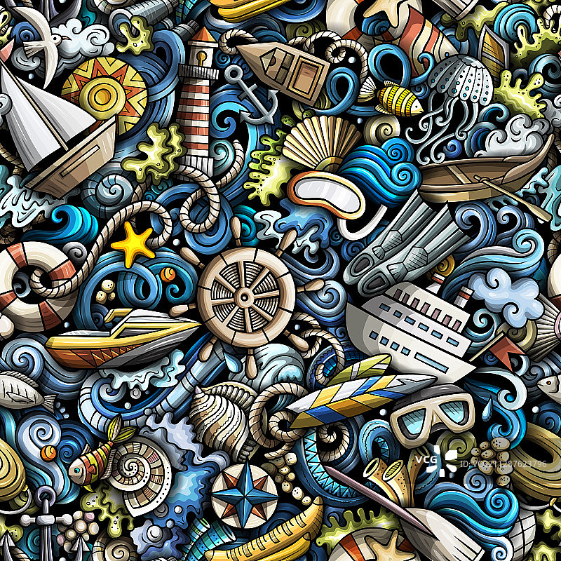 卡通可爱涂鸦手绘海洋无缝图片素材