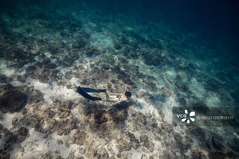 一个女性自由潜水员图片素材