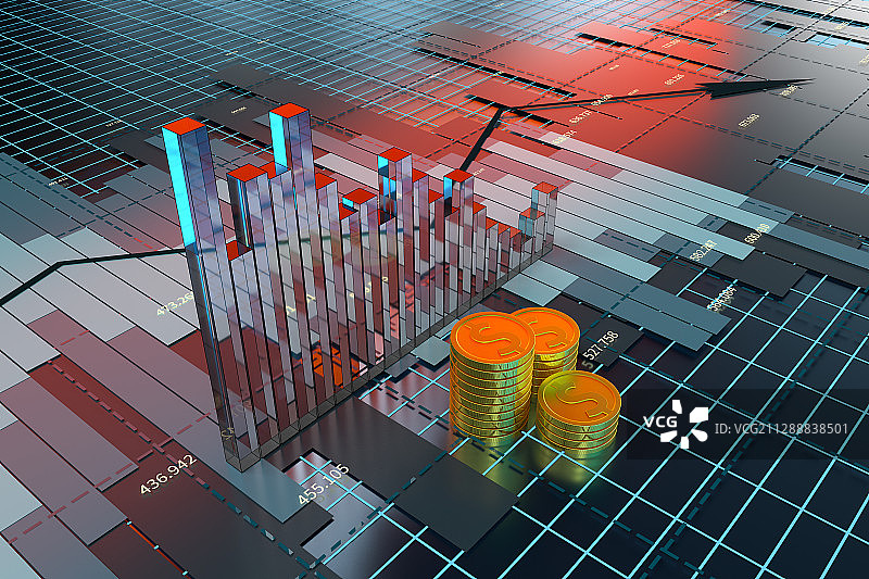 金融衰退折线图表模拟 3D渲染图片素材