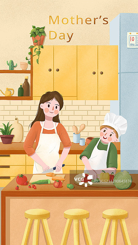 母亲节厨房做饭插画图片素材