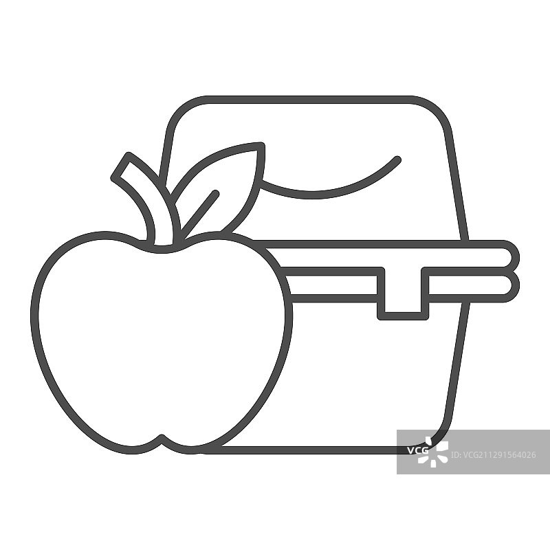 午餐盒细线图标苹果与塑料图片素材