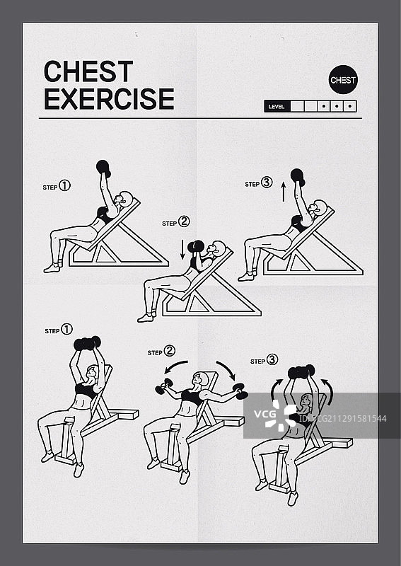健身房运动说明和上半身锻炼的演示矢量插图图片素材