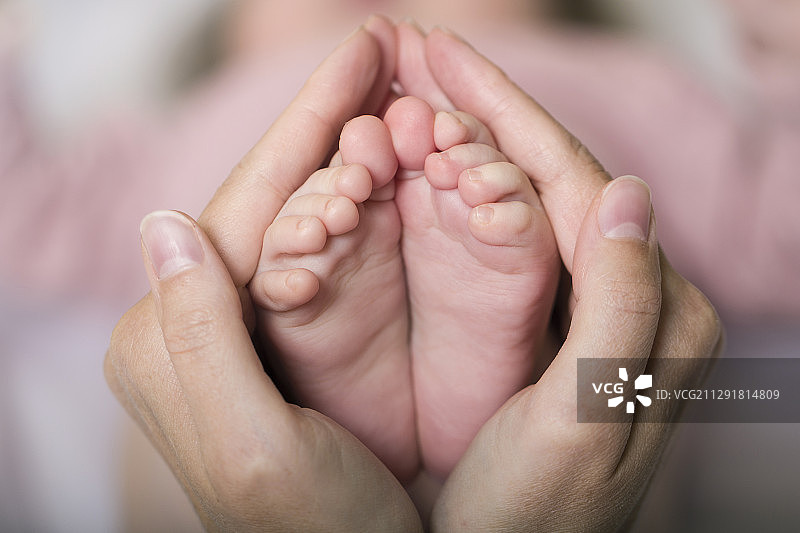 新生儿的脚在母亲的手中图片素材