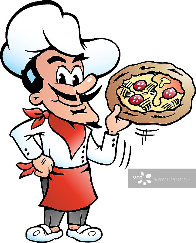 卡通一个快乐的意大利披萨厨师面包师图片素材