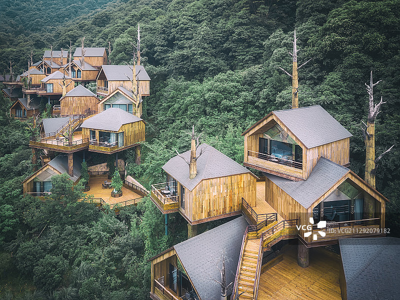航拍杭州萧山树屋自然建筑风光图片素材