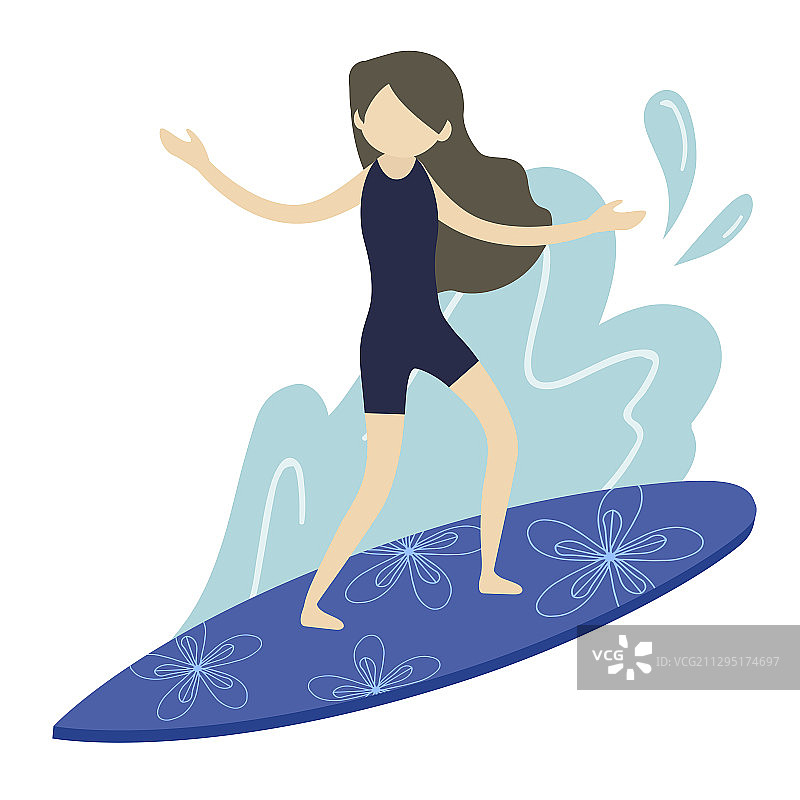 年轻女性在海边冲浪图片素材