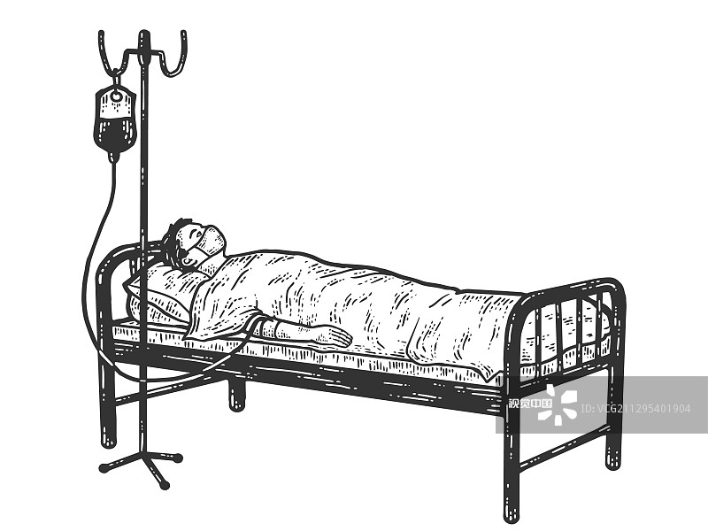 冠状病毒患者躺在静脉注射图片素材