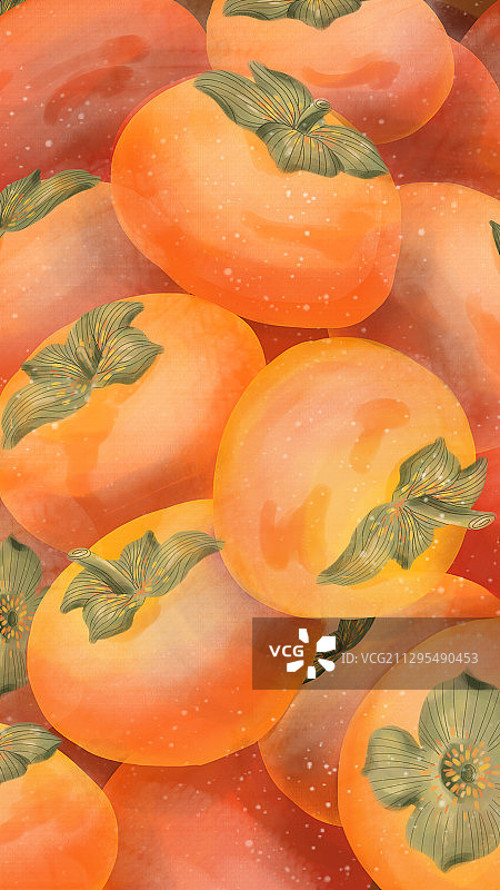 多个橙色的柿子堆放的插画图片素材